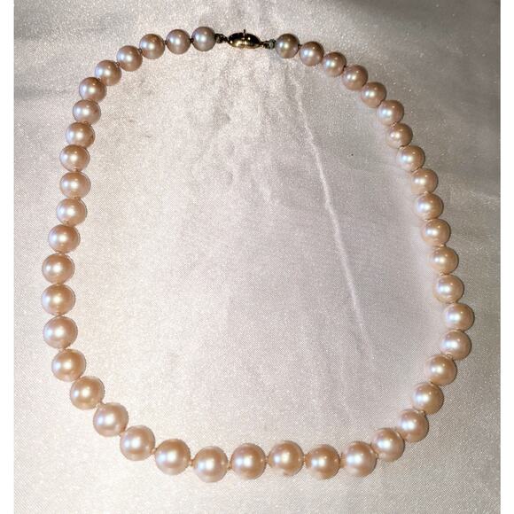 Vintage MONET Hand Knotted Faux Pearls Strand Necklace Goldtone Metal Clasp 15" - Picture 1 of 5